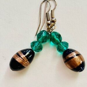 Vintage estate sale Andalucite and glass Stone Bead Drop Earrings
